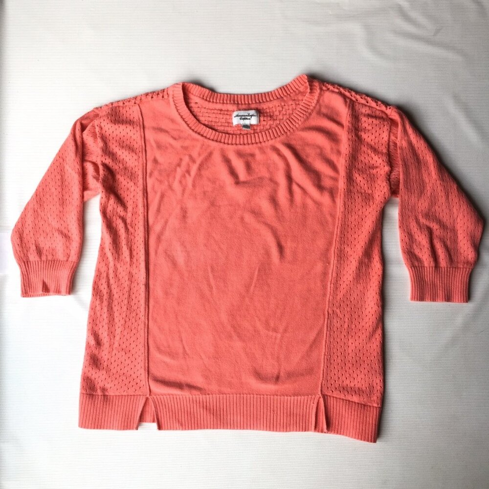 American Eagle Shirt Womens XL Top Blouse Knit Sweater Coral Pink 100% Cotton